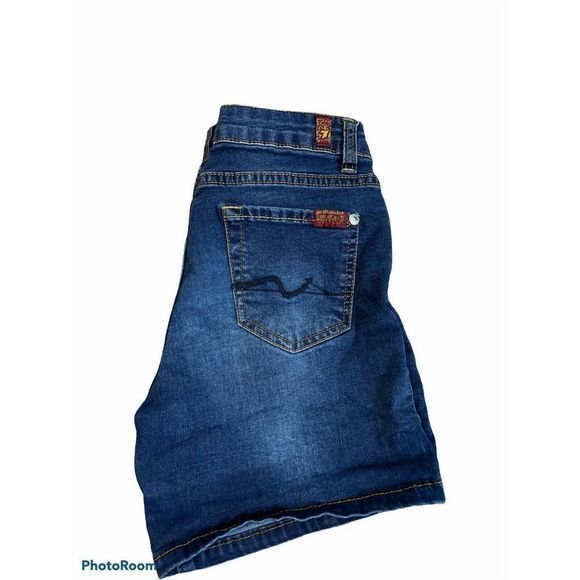 7 for all Mankind Blue Distressed Jean Shorts Size 12 5” Inseam - Picture 2 of 5